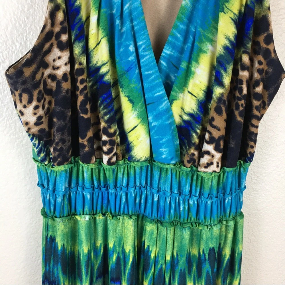 Sangria Women's Beaded Sequined Embellished Abstract Animal Print Maxi Dress 14